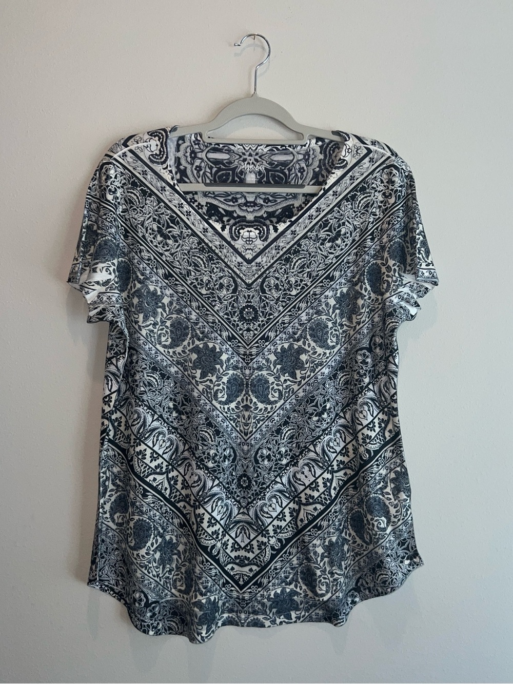 Style and Co Women's Short Sleeve Embellished Boho Casual Floral Top Size XL